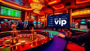 Trải nghiệm cảm giác hồi hộp với Bet VIP trong không gian casino hấp dẫn, cùng roulette và cá cược số.