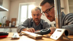 Water leak detection specialist analyzing plumbing with precision and expertise in a well-lit kitchen.