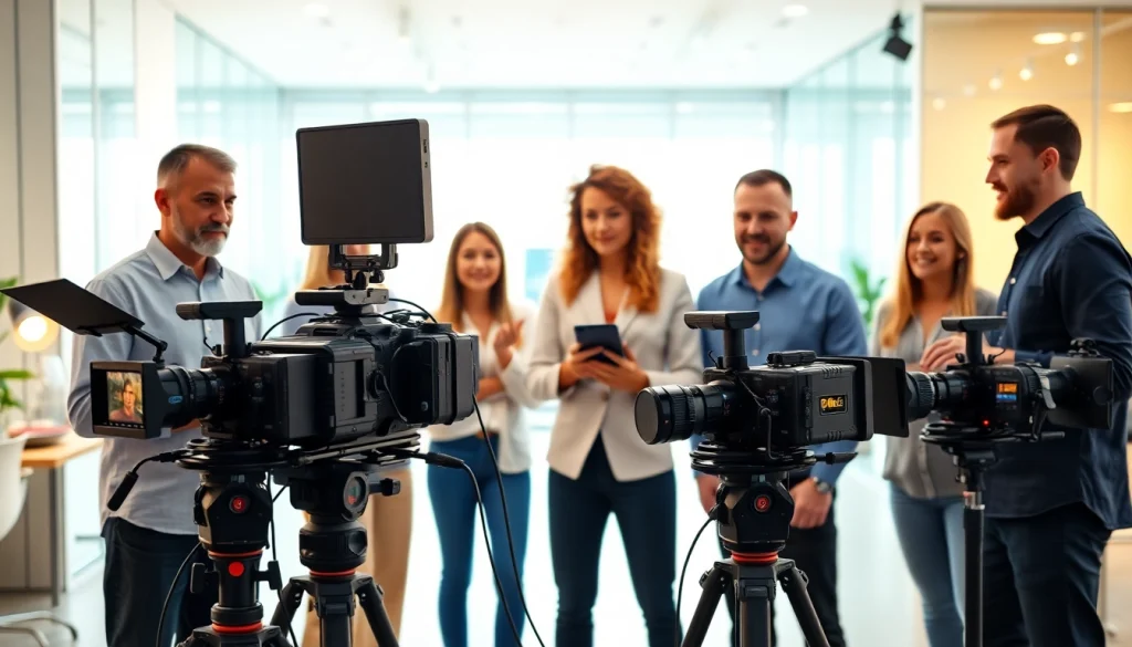 Engaging corporate video production scene showcasing teamwork and equipment for Corporate Video Production.