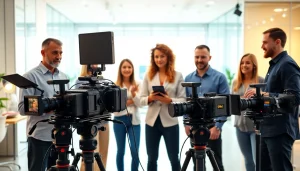 Engaging corporate video production scene showcasing teamwork and equipment for Corporate Video Production.