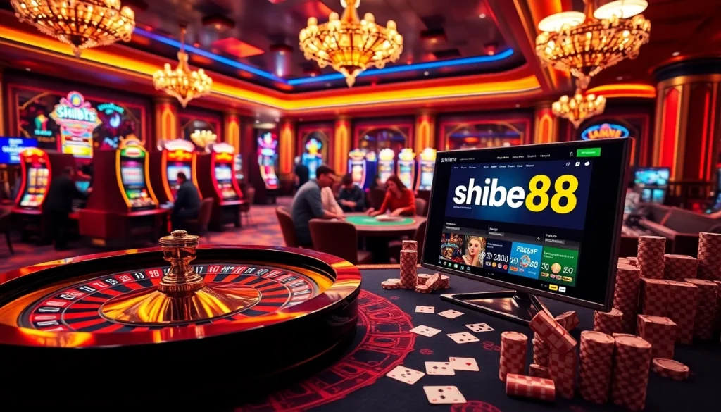 Players immersed in shbet88 gaming action amidst luxurious casino ambiance.