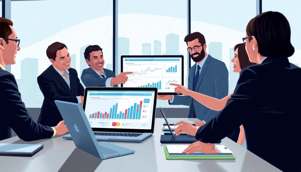 Team analyzing competitive intelligence data in a modern office setting