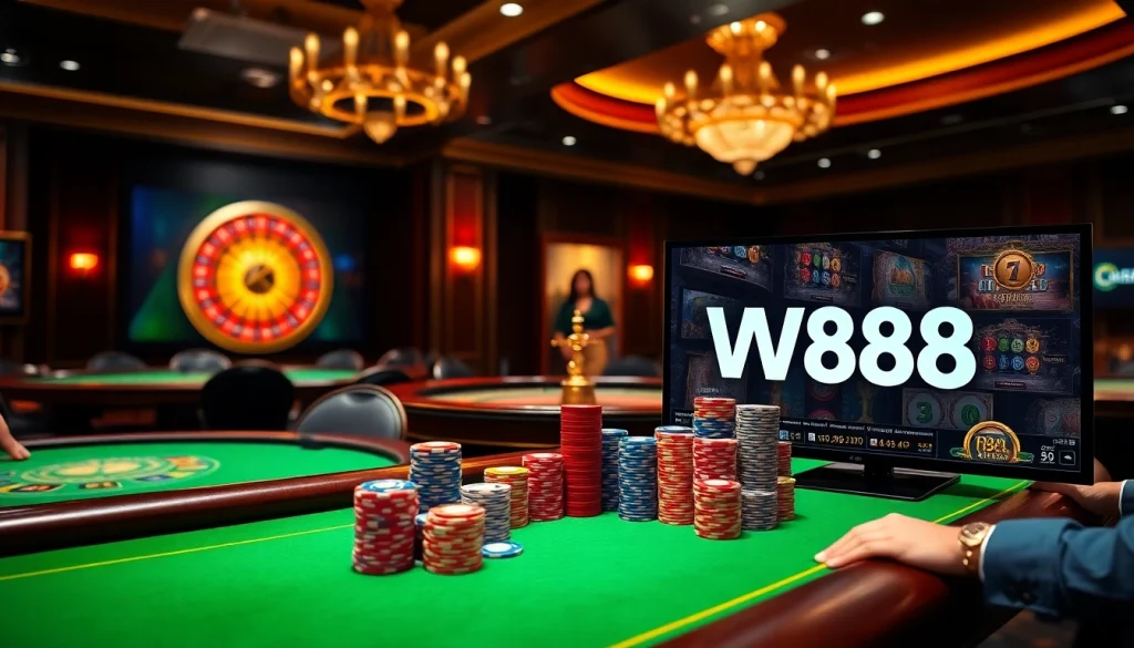 Trải nghiệm cảm giác hồi hộp của cá cược với liên kết W88, với bàn casino sống động và những chip poker.