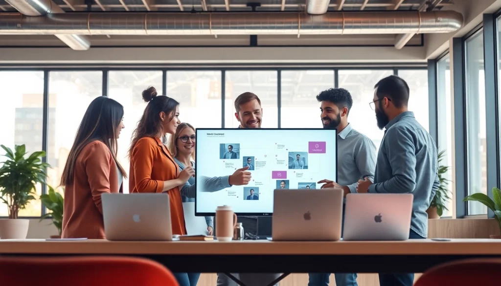 Team collaborating at a social media agency to enhance marketing strategies.