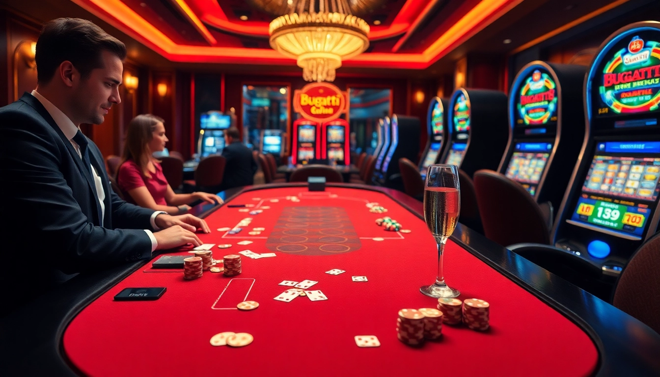 Players enjoying a thrilling game at the Bugatti8 casino table surrounded by luxury elements.