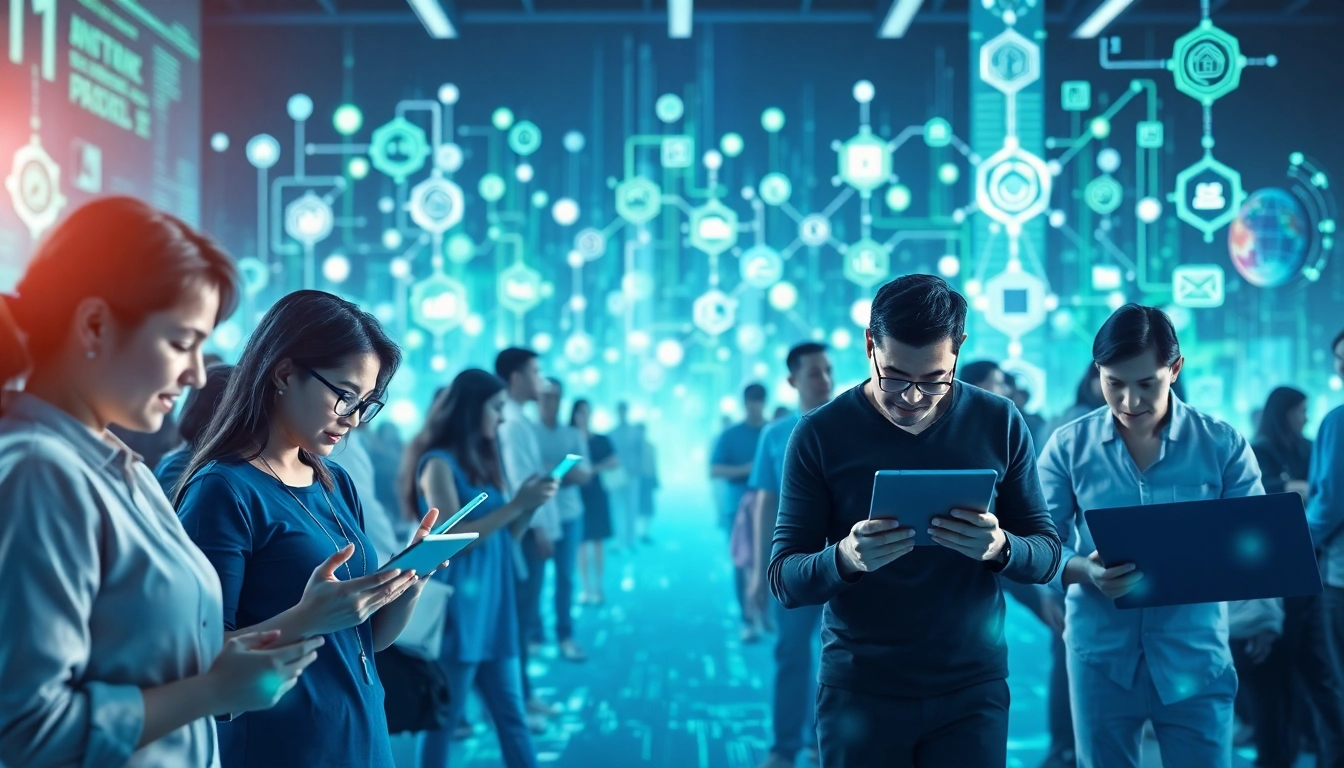 Engaging users interacting with innovative ai apps in a vibrant digital environment.