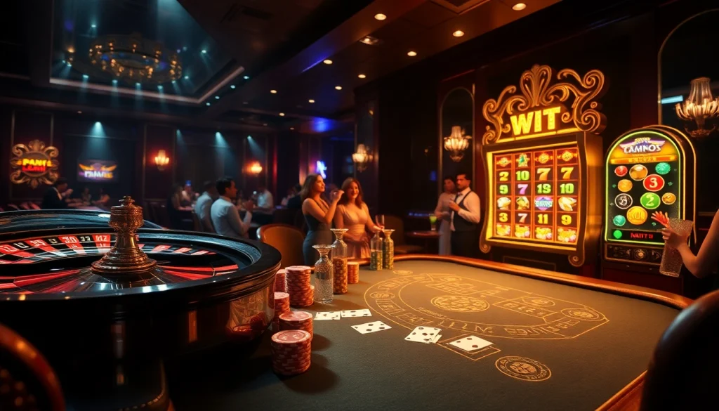 Experience the thrill of net win at an upscale casino with a spinning roulette wheel and vibrant slot machine.
