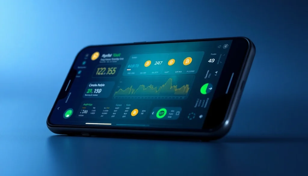 Crypto mining app interface showcasing renewable energy features and profitability tracking on a smartphone.