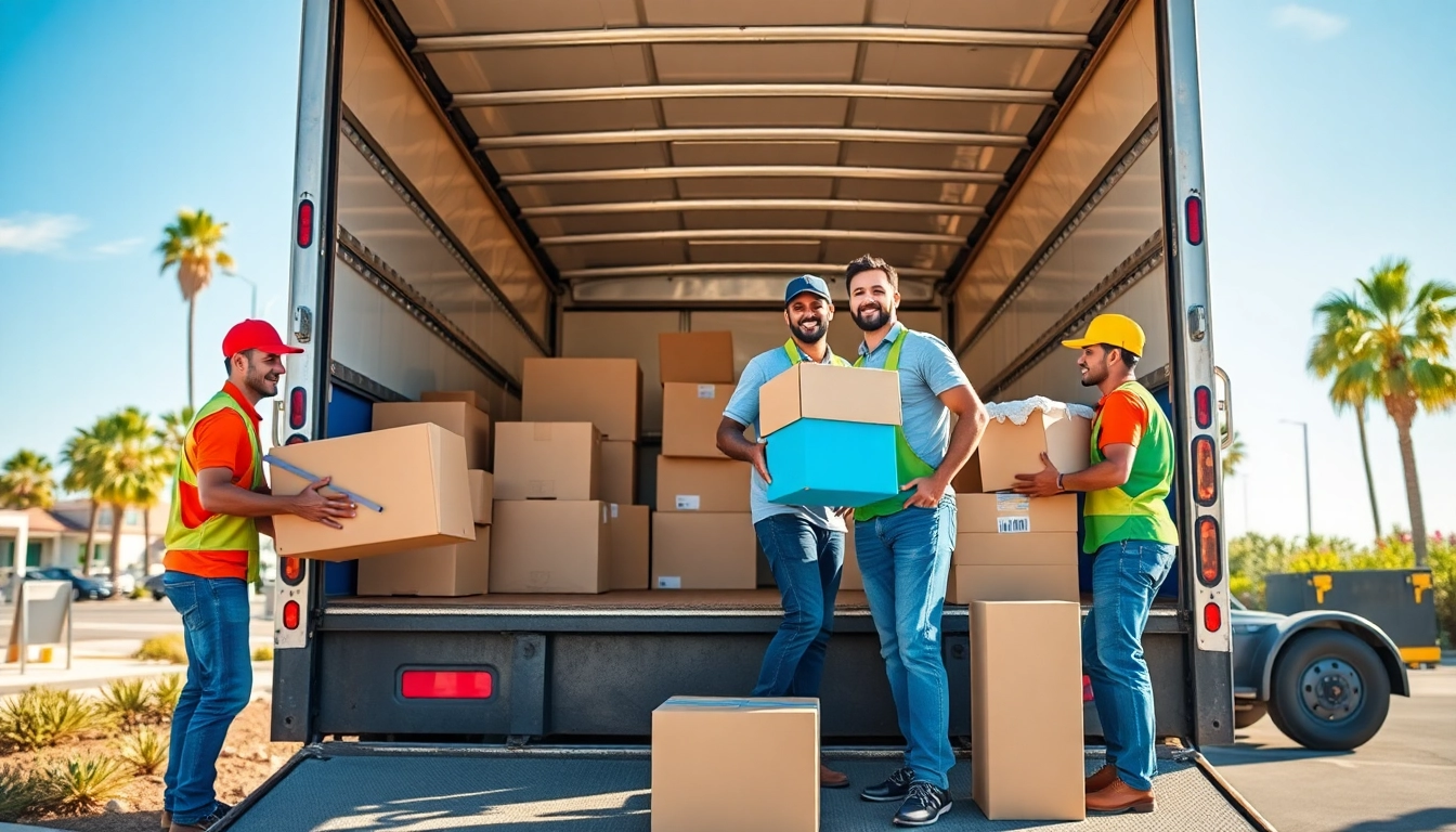 Movers San Diego team working efficiently to load a truck under the sunny skies of California.