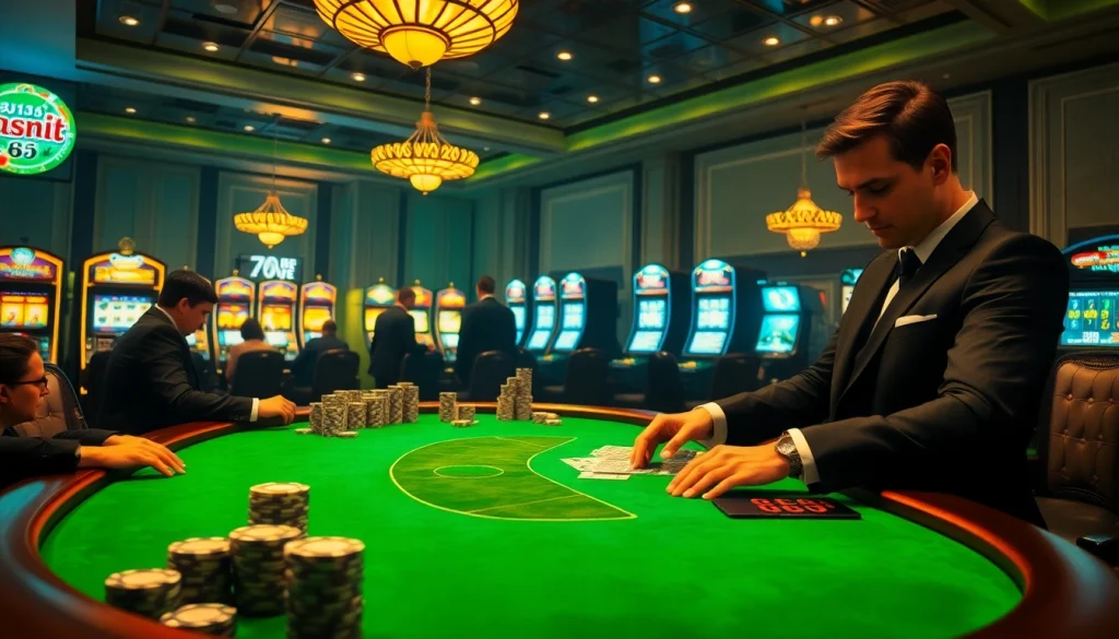 Experience the thrill of new 66 with a vibrant casino scene showcasing poker chips and players in action.