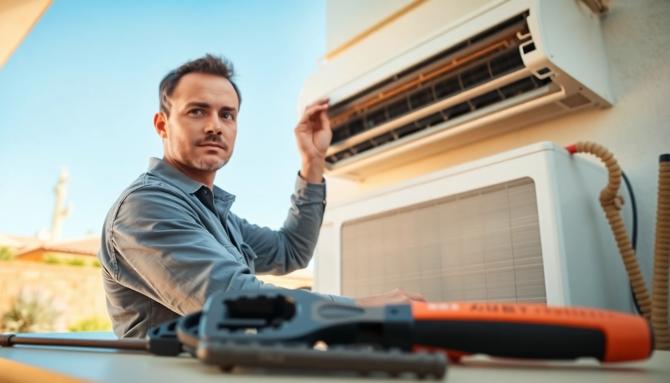 Expert technician performing ac repair mesa az service on a home air conditioning unit.