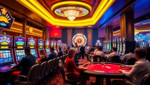 Players enjoying Slot Online Terpercaya machines in a vibrant casino atmosphere.