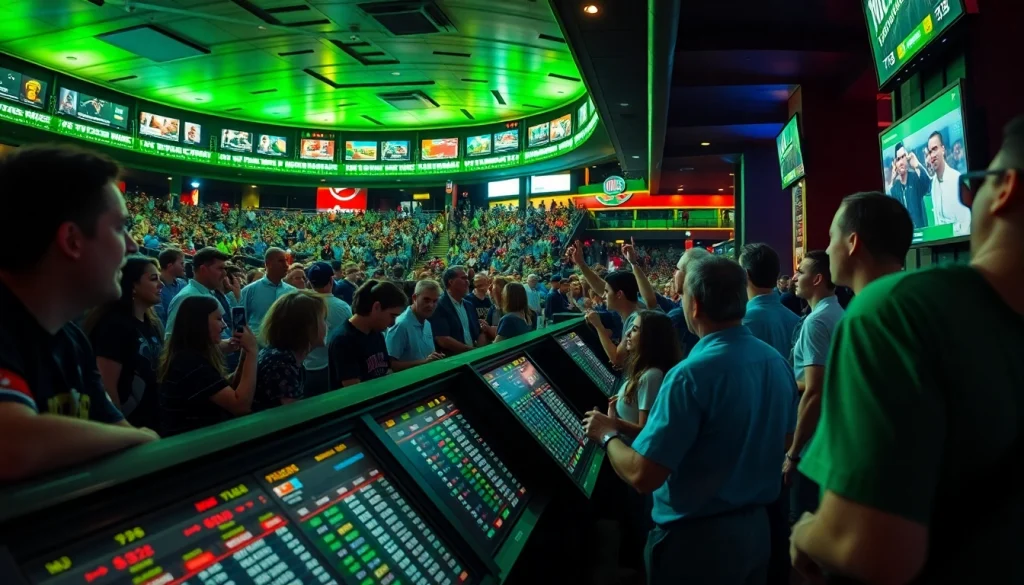 Engaging sports betting Oklahoma scene with enthusiastic fans experiencing the excitement of live betting.