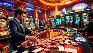 Experience the excitement of birutoto at luxurious casino tables filled with players enjoying slots and roulette.