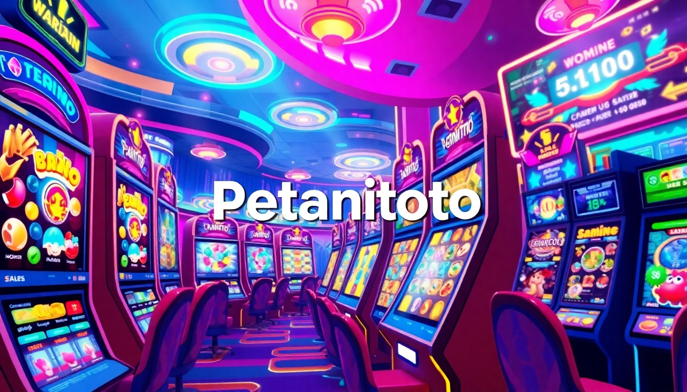 Menggambarkan pengalaman bermain petanitoto dalam lingkungan permainan slot online yang ramai.