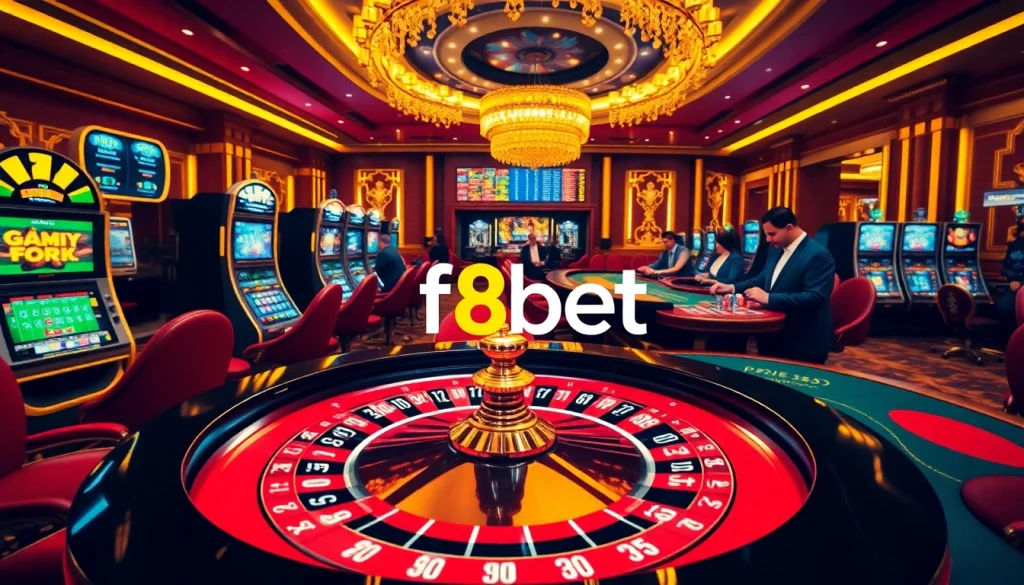 Players enjoy a thrilling game at F8bet's vibrant casino table, embracing the excitement of online gambling.