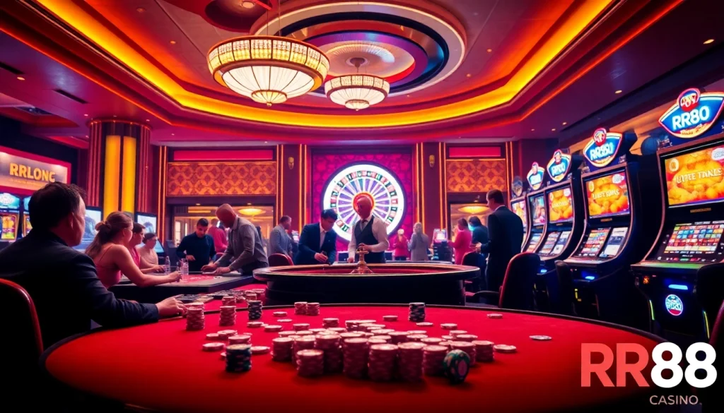 RR88 casino players enjoying live dealer games with vibrant atmosphere and thrilling action.