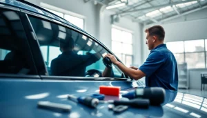 Ensure quality window tint near me with professional installation in a modern workshop.