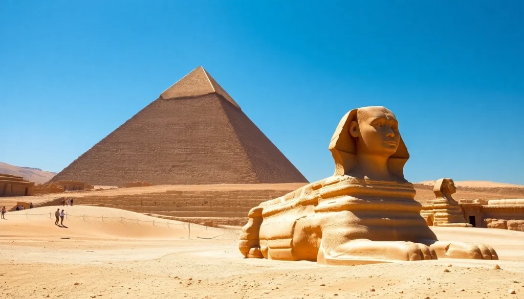 Discover the stunning pyramids, showcasing their grandeur against a sky backdrop.