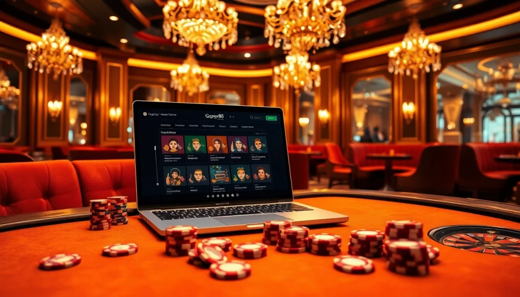 Experience the thrill of Gopay88 Daftar with dynamic casino visuals showcasing poker chips and roulette.