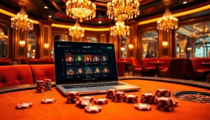 Experience the thrill of Gopay88 Daftar with dynamic casino visuals showcasing poker chips and roulette.