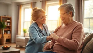 Caregiver providing in home care austin tx to a senior in a comfortable setting