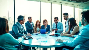 Engaging conversation on growth strategy trends at a modern business conference.