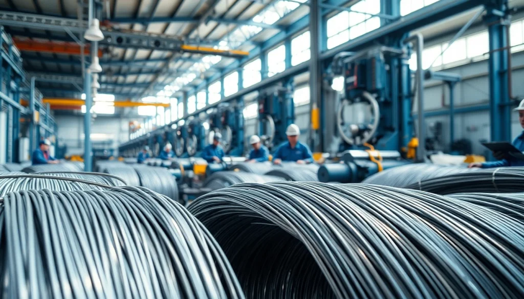 Wire Manufacturer showcasing machinery and craftsmanship in a vibrant industrial setting.