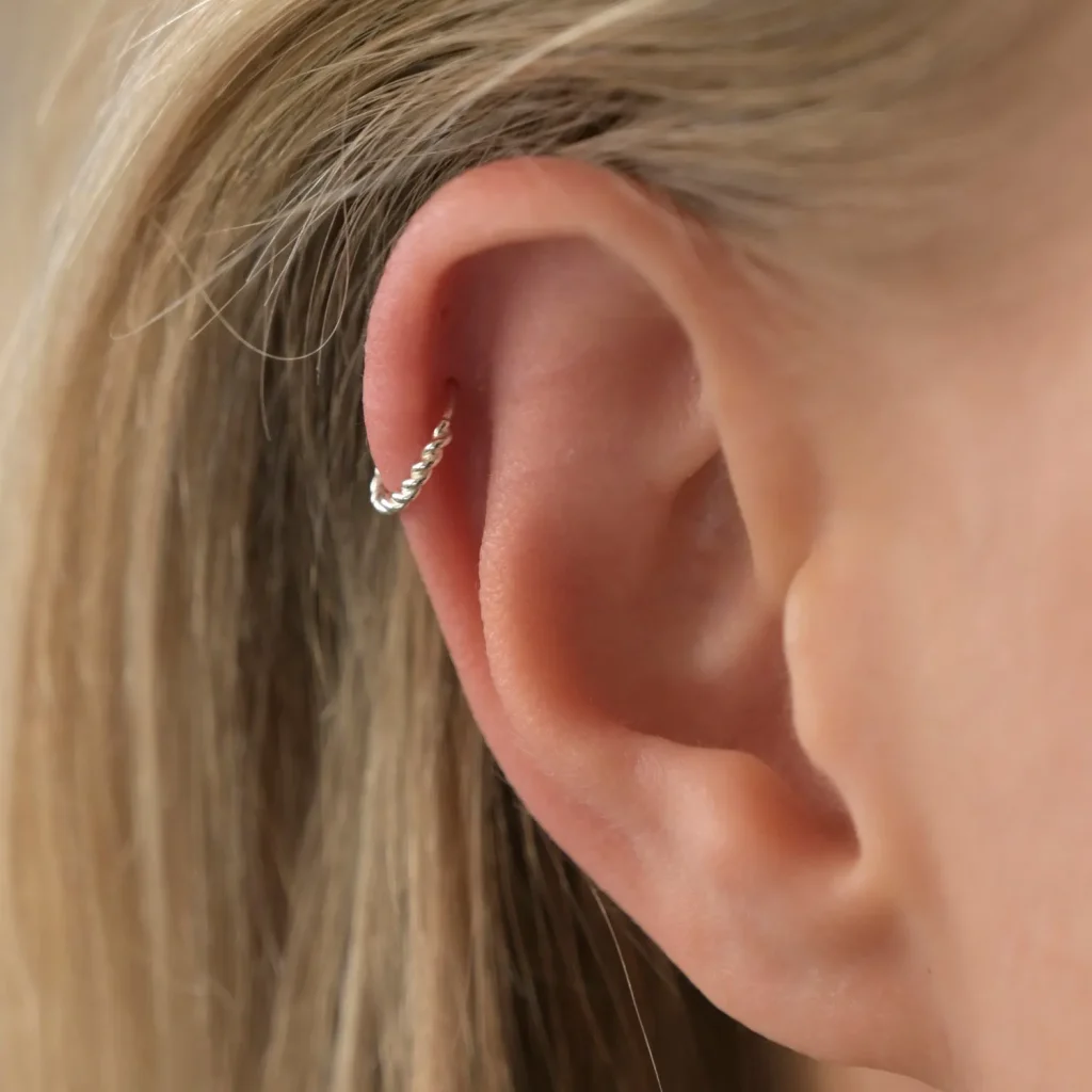 Silver-Twisted-Cartilage-Helix-Hoop-Earring