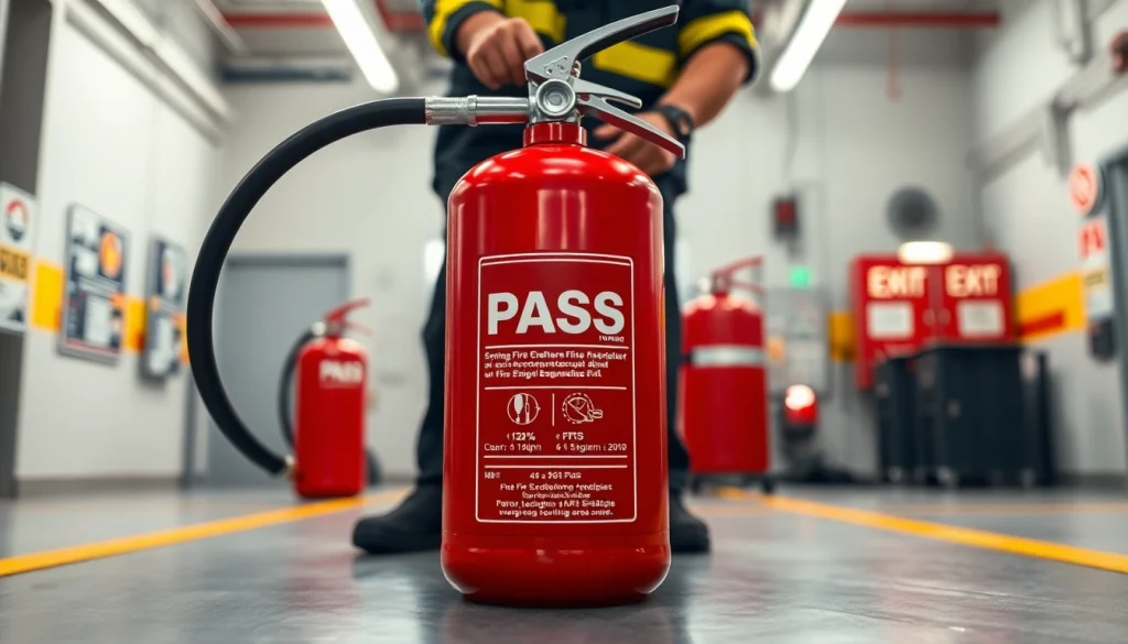Learn to pass fire extinguisher safety techniques in an industrial training environment.