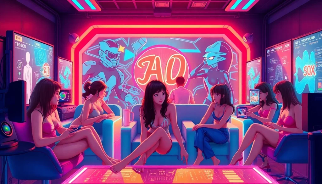 Interactive scene from sex games ai showcasing diverse characters in a vibrant virtual environment.