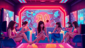 Interactive scene from sex games ai showcasing diverse characters in a vibrant virtual environment.