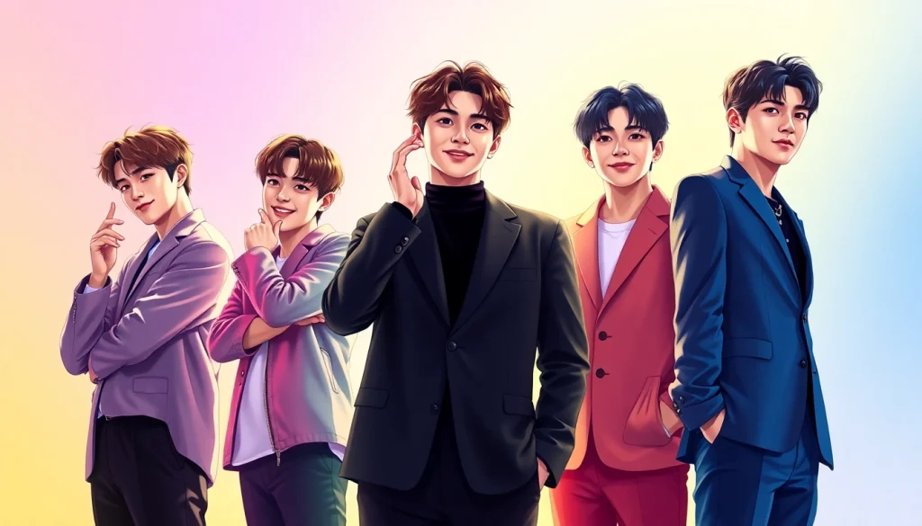 Dynamic visual of BTS members showcasing their versatility and charm through distinct poses and expressions.