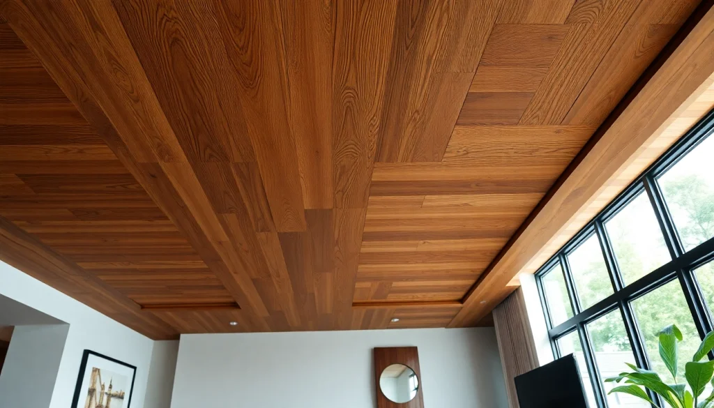 Explore stunning wood panels for ceilings enhancing a stylish modern living room with natural light.