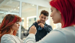 Frizor profesionist din București, transformând părul unui model cu tehnici de colorare moderne.