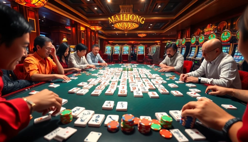 Rasakan kegembiraan Mahjong Ways 2 di meja kasino mewah yang dipenuhi ubin berwarna-warni dan pemain yang antusias.