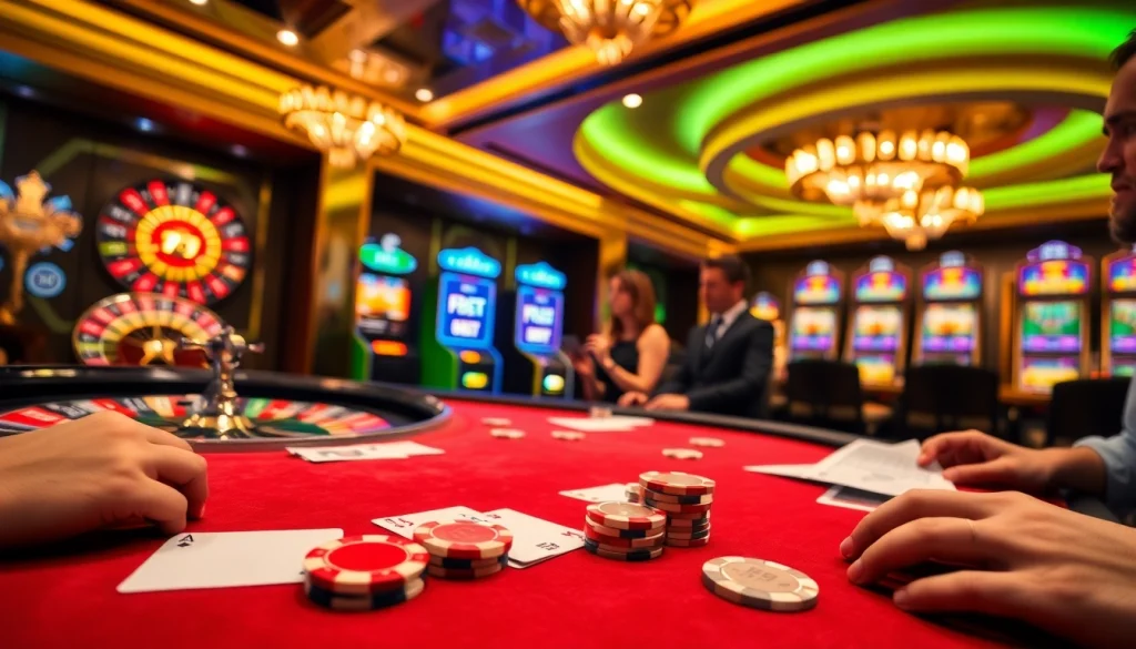 Players enjoy poker and roulette at F8BET's exciting casino environment filled with luxury.