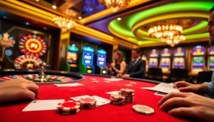 Players enjoy poker and roulette at F8BET's exciting casino environment filled with luxury.