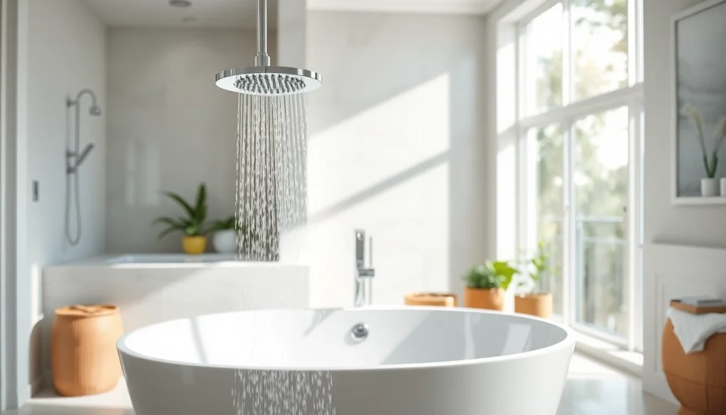 Elevated view of a modern sunny shower setup featuring sleek chrome and elegant tile.