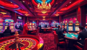 Engaging scene illustrating a casino floor with https://shbet.law/ options, showcasing thrilling gambling moments.