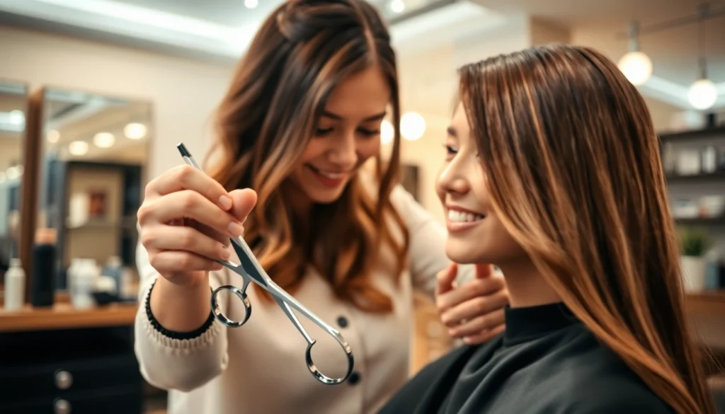 Expert hair stylist bucuresti expertly cutting a client's hair in a modern salon.