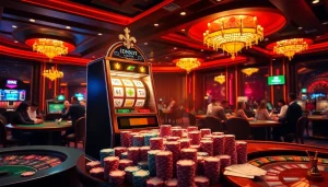 Engaged players enjoying a vivid idnslot gaming experience in a luxurious casino environment.