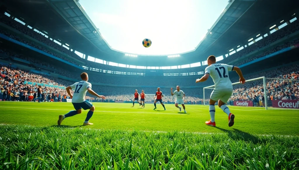 Engaging soccer match showcasing โปรแกรมบอล วันนี้ with players in action and enthusiastic crowd.