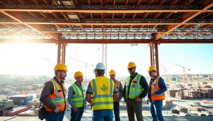 Workers in a construction association colorado collaborating on a project in Colorado.