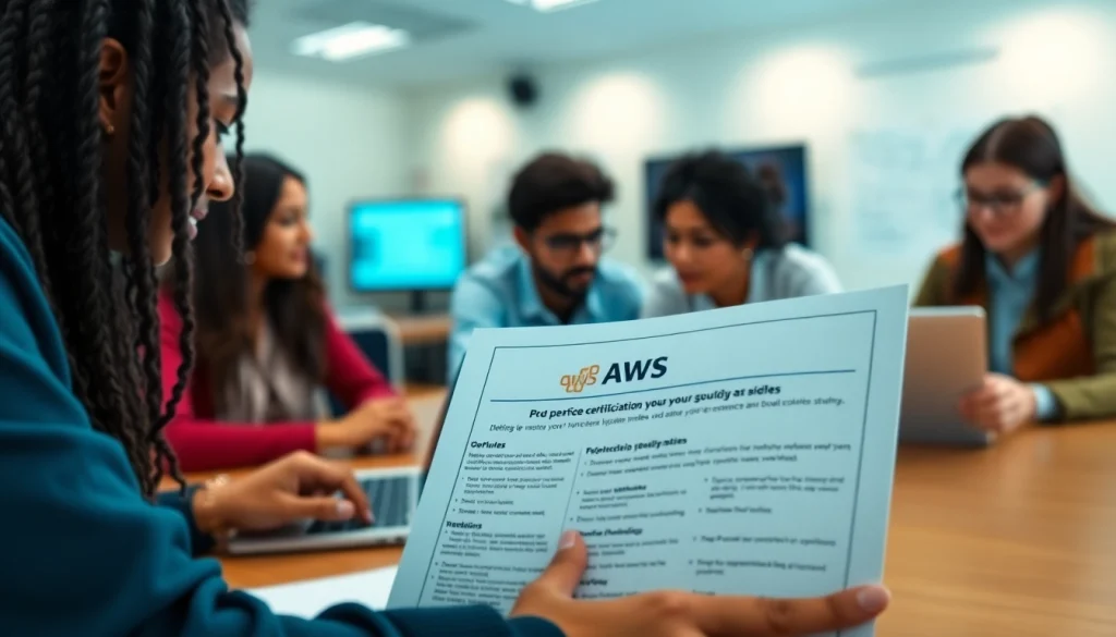 Study group engaged in AWS exam help with collaborative study materials.