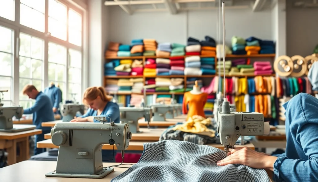 Maak kleurrijke kledingstukken van katoen stof voor kleding in een professionele naaien workshop.