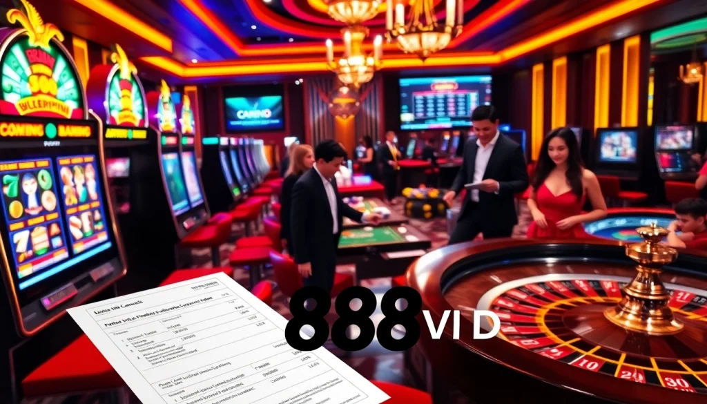 Exciting gaming action at 888VND casino filled with vibrant slots and engaging players.