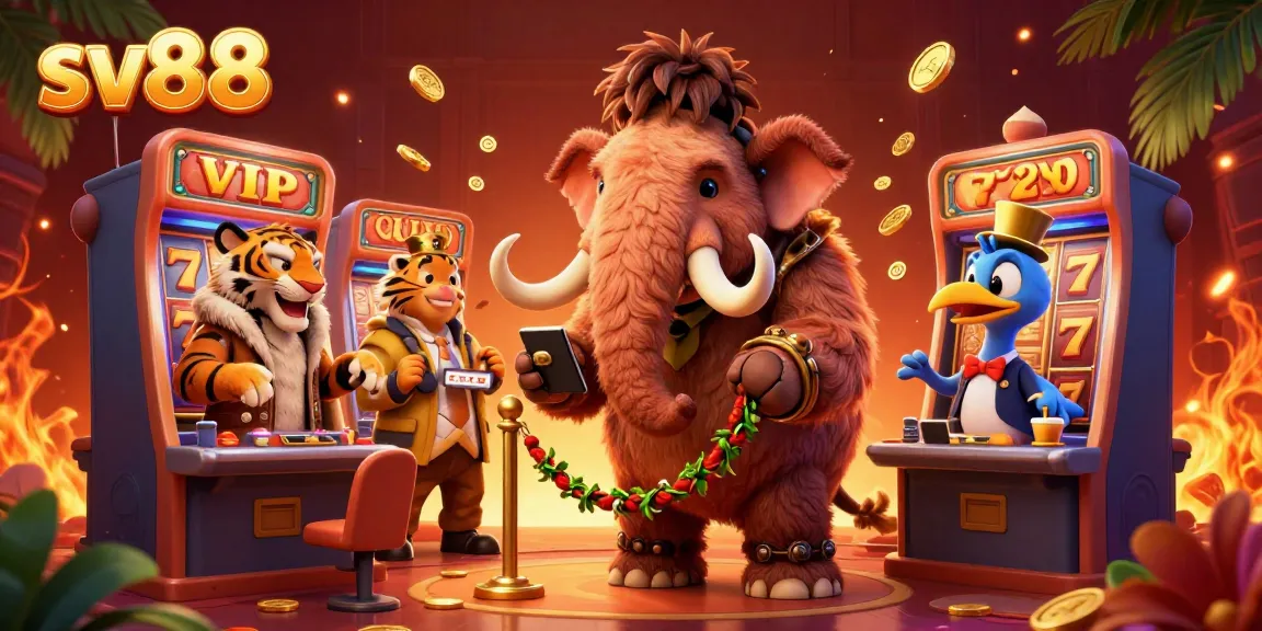 Win big with sv88 at this vibrant casino scene with characters and gold coins filling the atmosphere.
