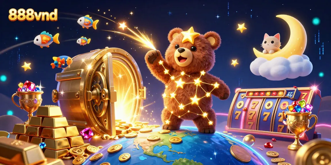 Engage in thrilling gameplay at 888vnd with golden treasure, lucky slot reels, and sparkling gems.