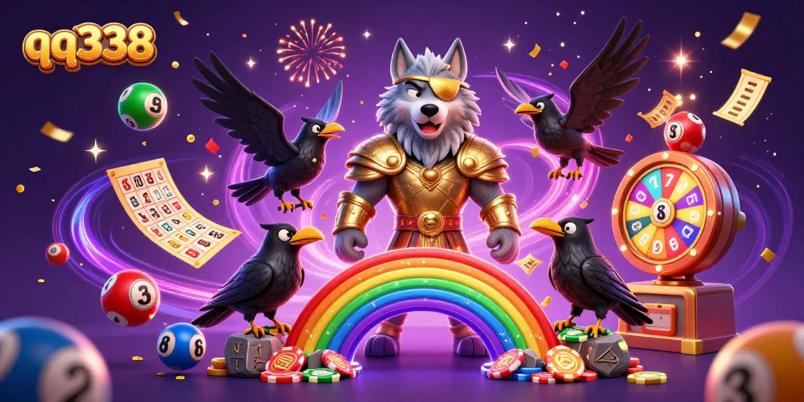 Experience the thrill of qq338 with vibrant lottery elements and Norse-inspired characters in a casino scene.